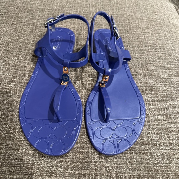 Coach Shoes - Coach Blue Sandals with Gold Details